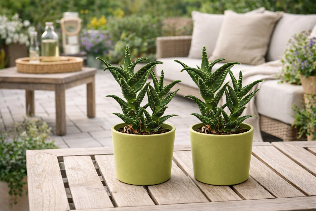 2er Set Aloe squarrosa 20 cm im Keramikübertopf Zebra Aloe Zimmerpflanze