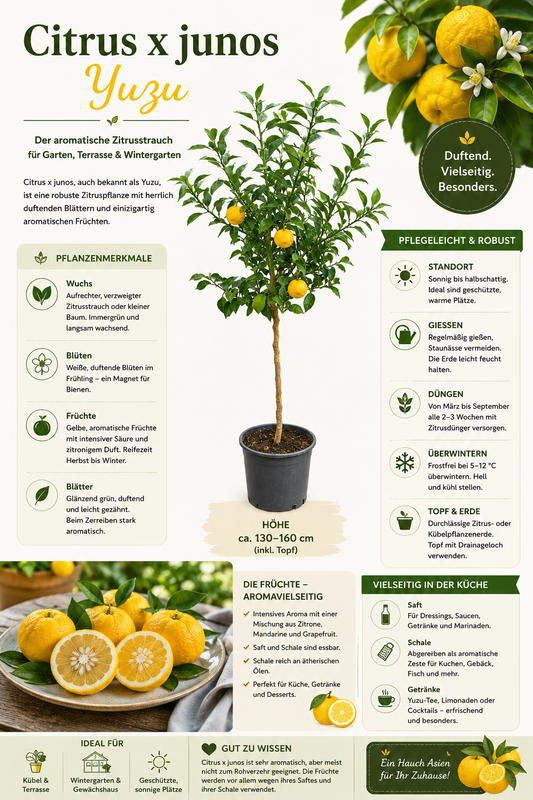 Yuzu Zitrone Citrus junos XXL 130–160 cm Japanische Zitrone Winterharte Zitruspflanze im Topf