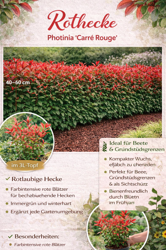 Photinia fraseri 'Carré Rouge' 40-60 cm, obzvláště červené listy, mrazuvzdorná