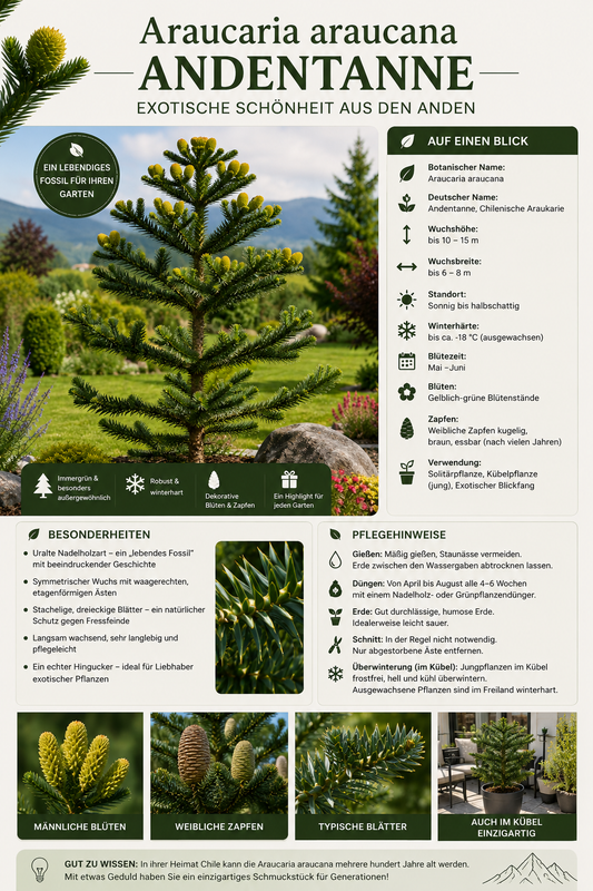 Araucaria araucana Andentanne 20–25 cm – Chilenische Schmucktanne und winterharter Affenschwanzbaum