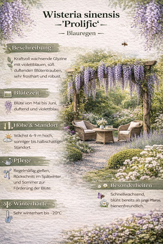 Wisteria sinensis Prolific 180-200 cm Blauregen Chinesischer Glyzinie Kletterpflanze winterhart stark wachsend