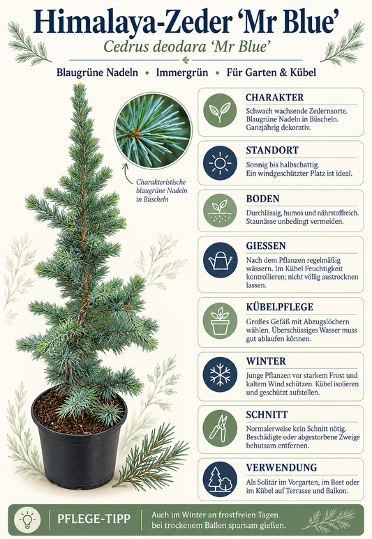 Blaue Himalaya-Zeder ‘Mr. Blue’ – Cedrus deodara – immergrünes Nadelgehölz für Garten & Kübel – ca. 80 cm inkl. Topf