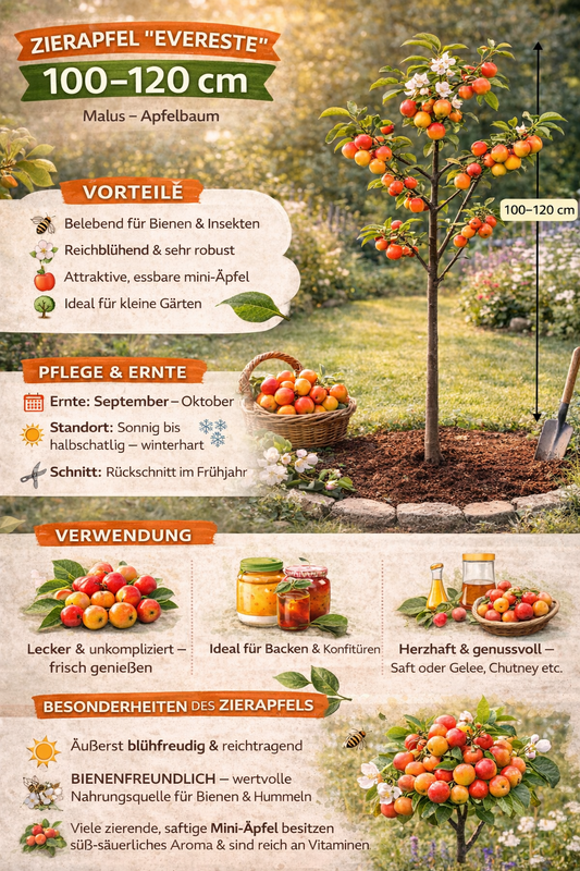 Zierapfel 'Evereste' 100–120 cm – Winterharter Apfelbaum & Zierbaum mit Blütenpracht – Malus Evereste