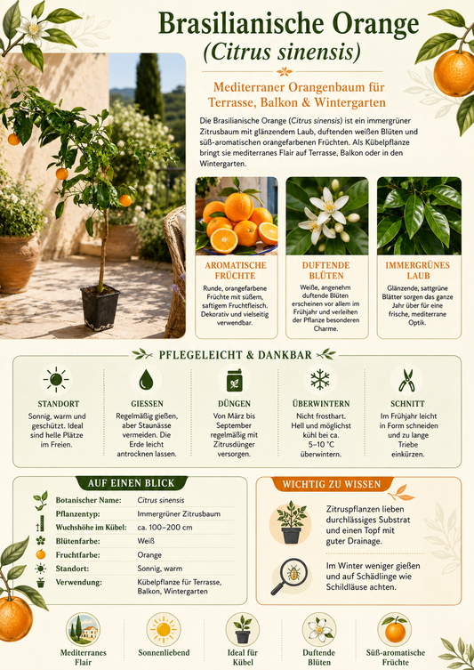 Brazilský pomeranč (Citrus sinensis) – Arancio Brasiliano, 100-120 cm | Exotický pomerančovník pro váš domov