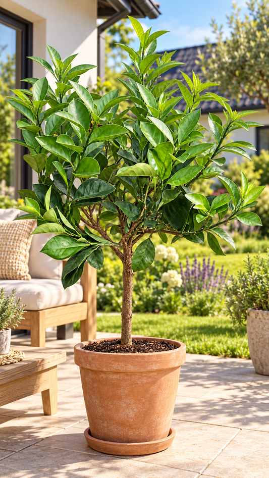 Orangenbaum ‘Cara Cara’ – Citrus sinensis, süße Navelorange mit rosa Fruchtfleisch für Balkon & Terrasse – 70–100 cm inkl. Topf