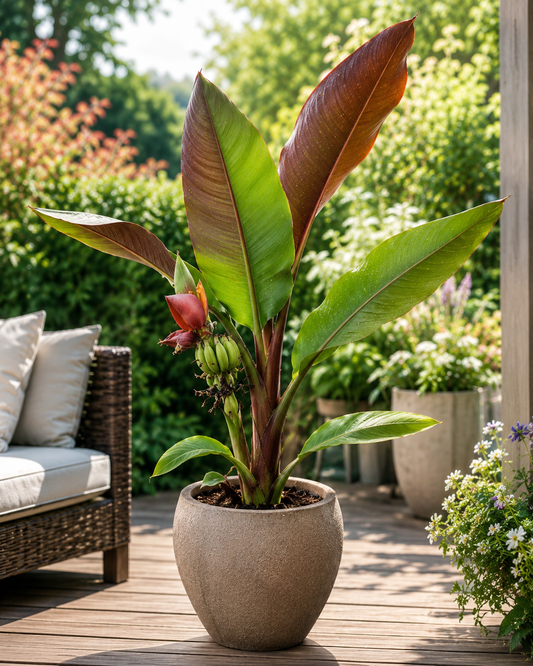 Winterharte Banane 'Musa sikkimensis 'Ever Red' 60-80 cm Exotischer Garten-Hingucker