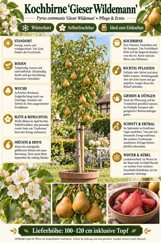 Kochbirne ‘Gieser Wildeman’ 100–120 cm – Pyrus communis, winterharter Birnbaum für Garten & Obstgarten