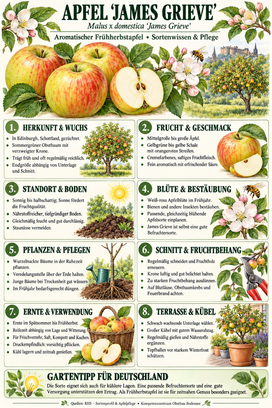 Apfelbaum ‘James Grieve’ – saftiger Sommerapfel für den Garten – 100–120 cm inkl. Topf – Malus x domestica
