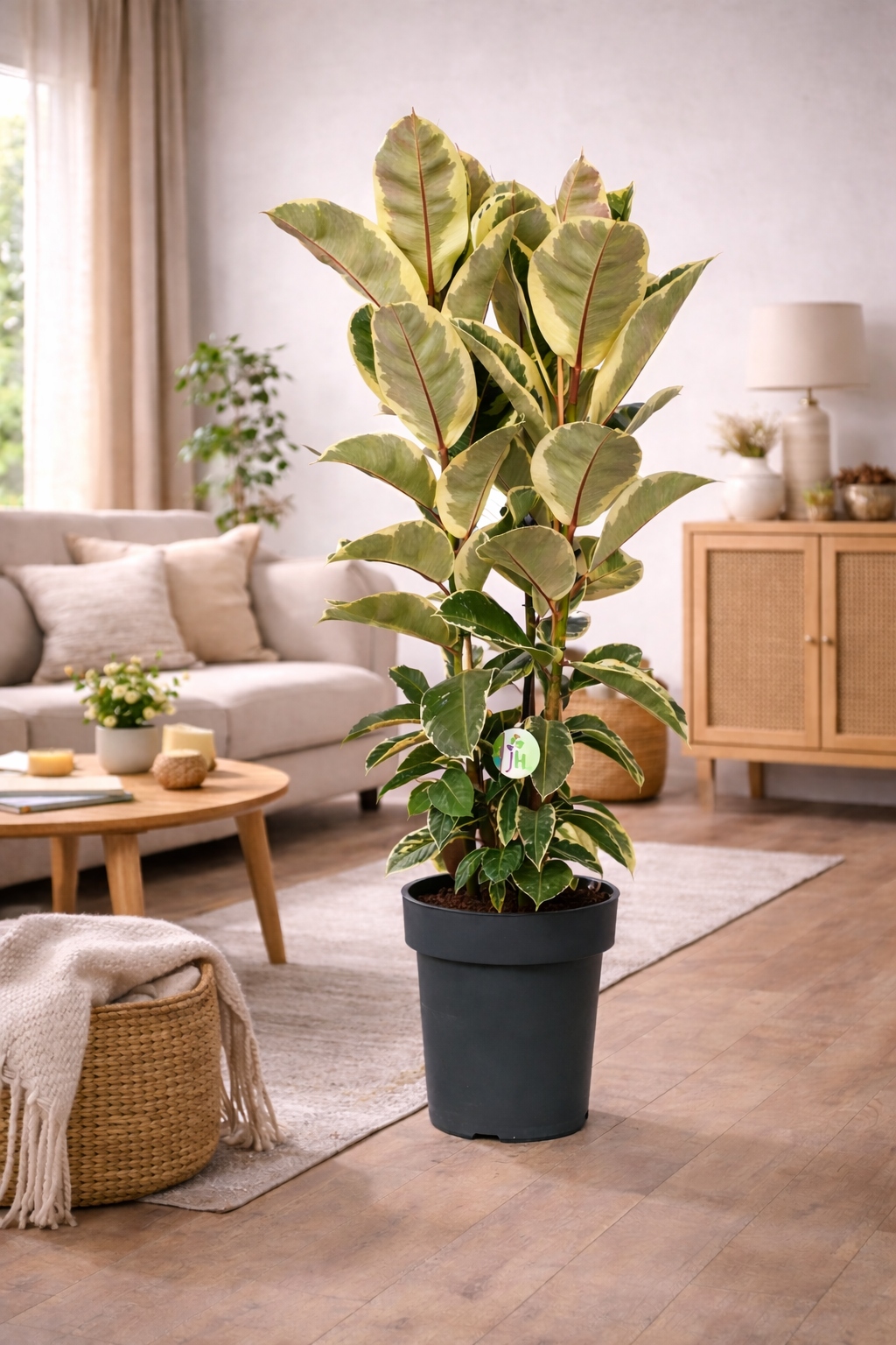 Weissbunter Gummibaum 3 Pflanzen im Topf ca. 130 cm Ficus elastica Tineke Zimmerpflanze