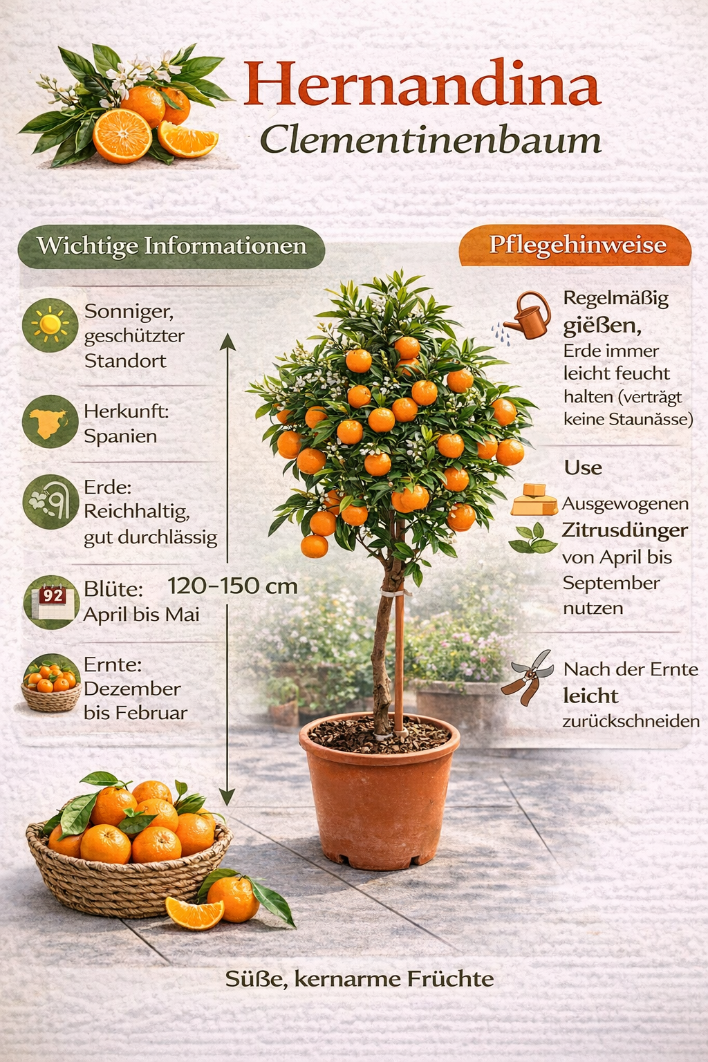 Hernandina Clementinenbaum 120-150 cm – Mediterraner Citrusbaum mit süßen Früchten