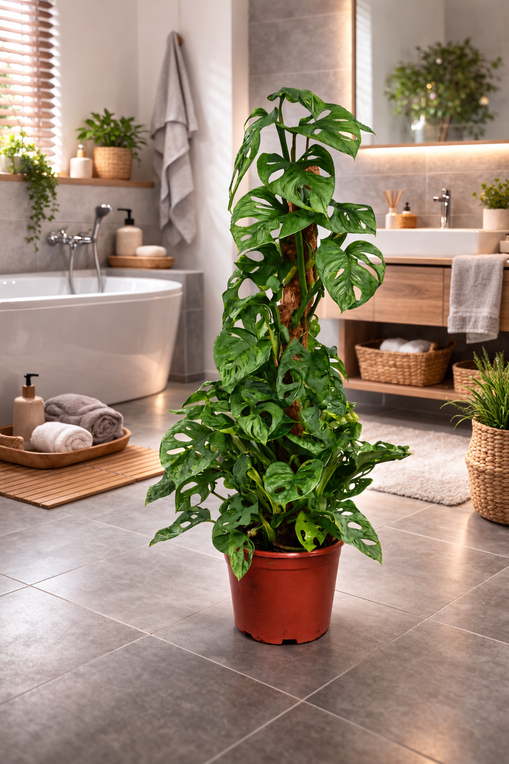Monstera Obliqua Monkey Leaf 80–100 cm am Moosstab – Seltene Fensterblatt Kletterpflanze Zimmerpflanze mit großen Lochblättern