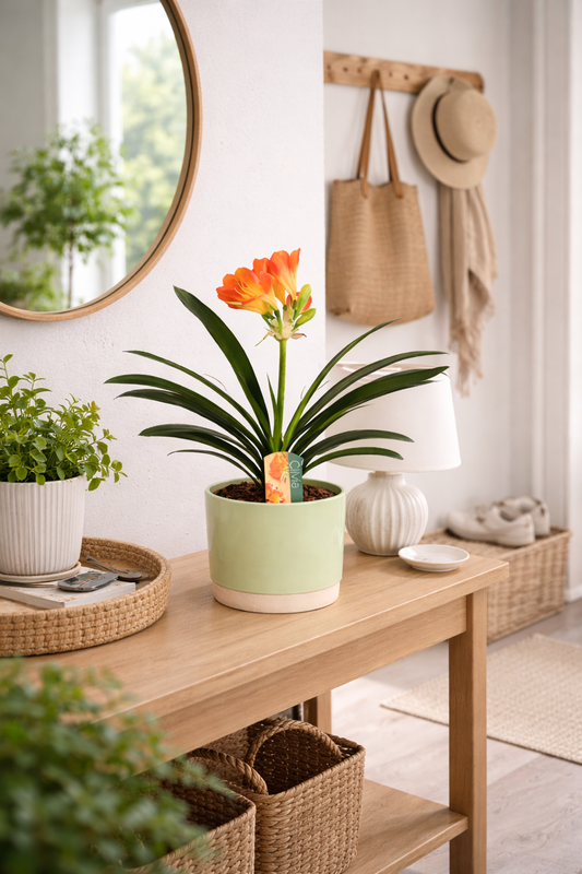 Clivia miniata Riemenblatt Klivie ca. 40 cm – Zimmerpflanze für Wohnzimmer & Büro – Pflegeleicht, Blühend, Grüne Dekoration für Innenräume
