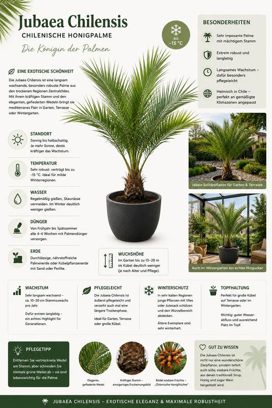 Jubaea chilensis Honigpalme 70-80 cm – Chilenische Honigpalme, Exotische Palme für Garten, Terrasse & Kübel