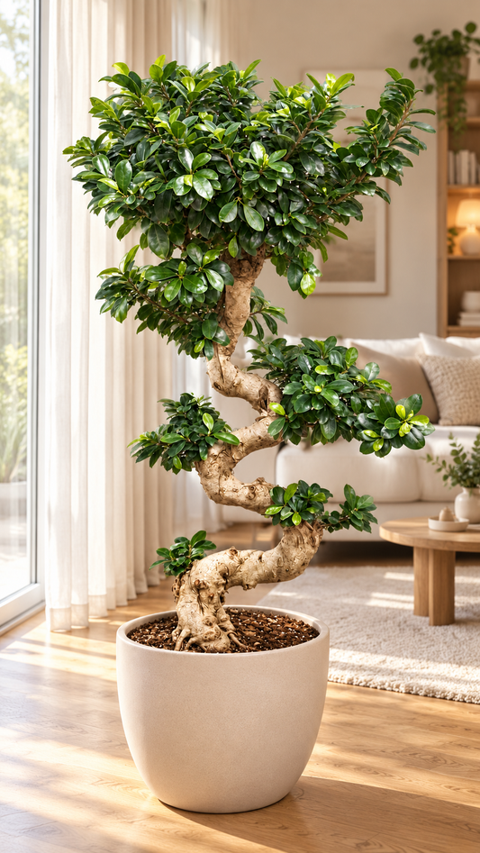 Ficus Ginseng in S-Form – Ficus microcarpa, Chinesische Feige, dekorative Zimmerpflanze – ca. 120 cm inkl. Topf
