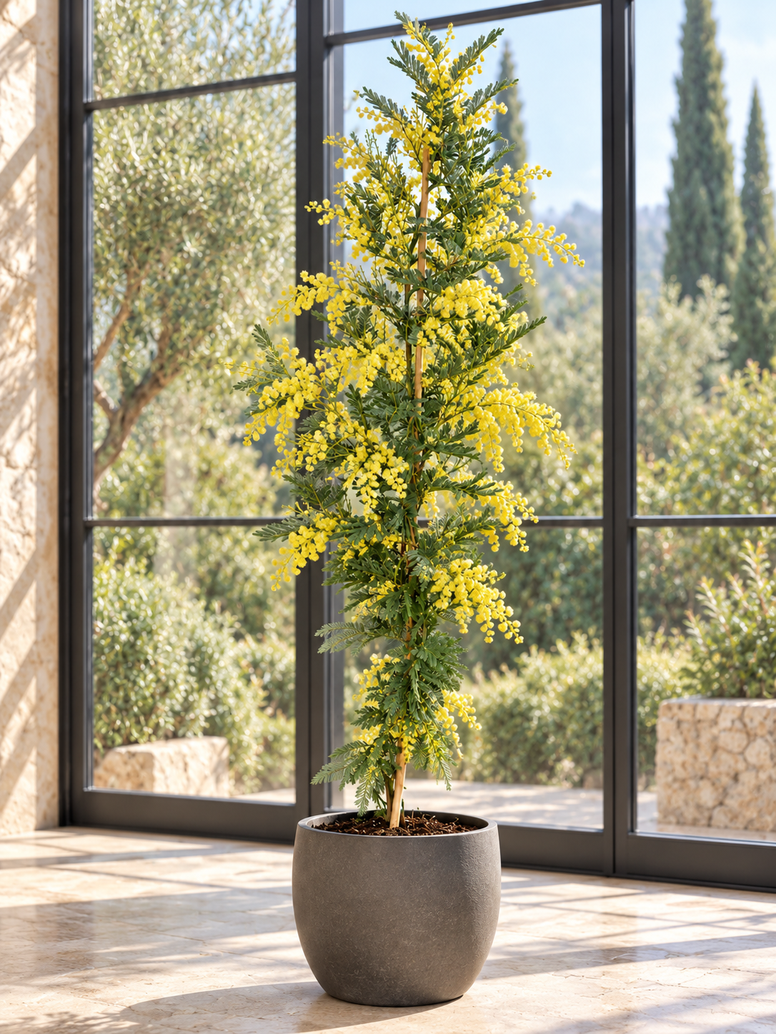Mimosa dealbata Gaulois Canne cca. 140 cm žlutá mimóza zimní mimóza 'Gaulois'