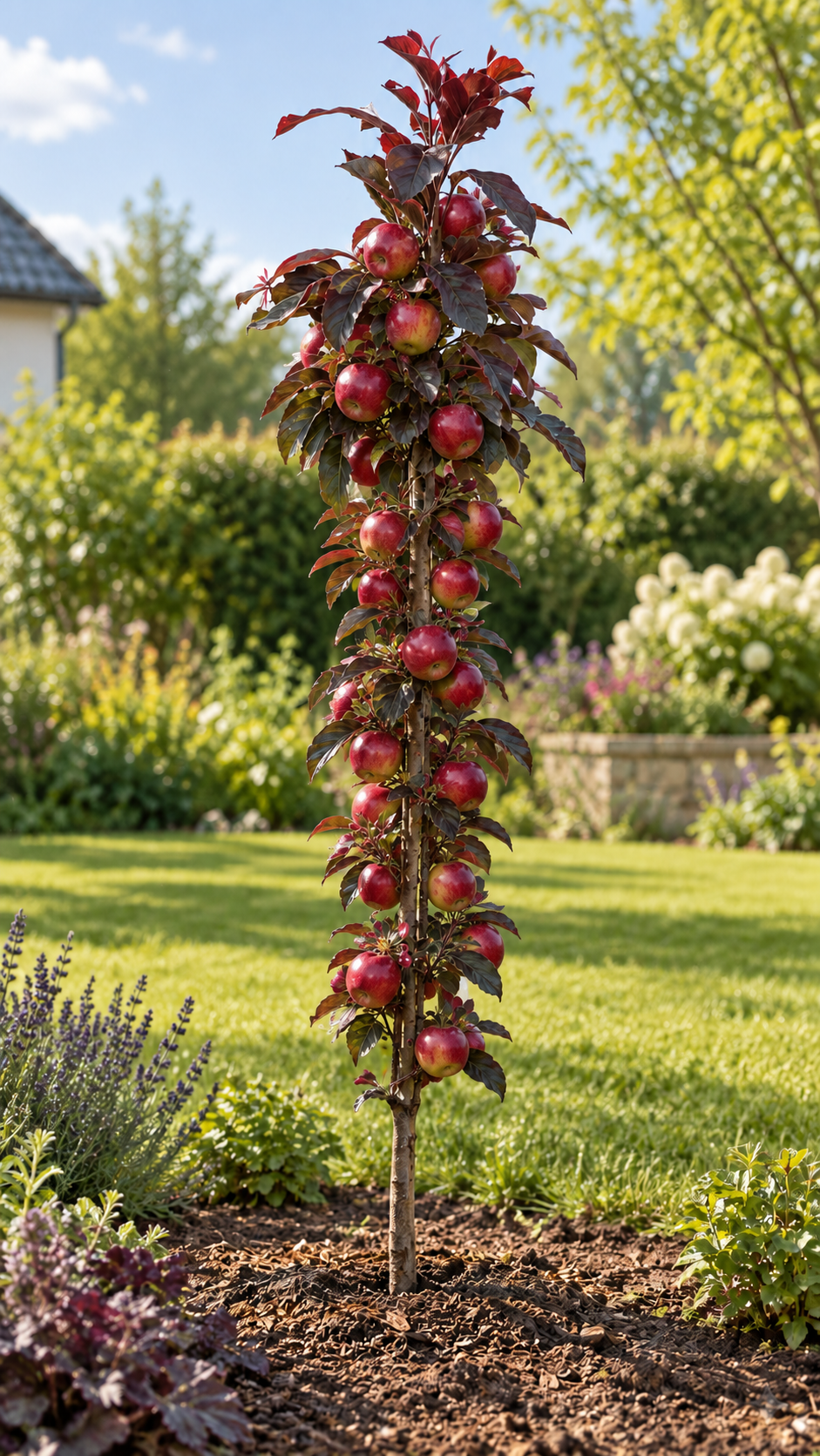 Säulenapfel ‘Red Leaf’ 130–160 cm – Rotlaubiger Säulen-Apfelbaum für Garten, Terrasse und Kübel
