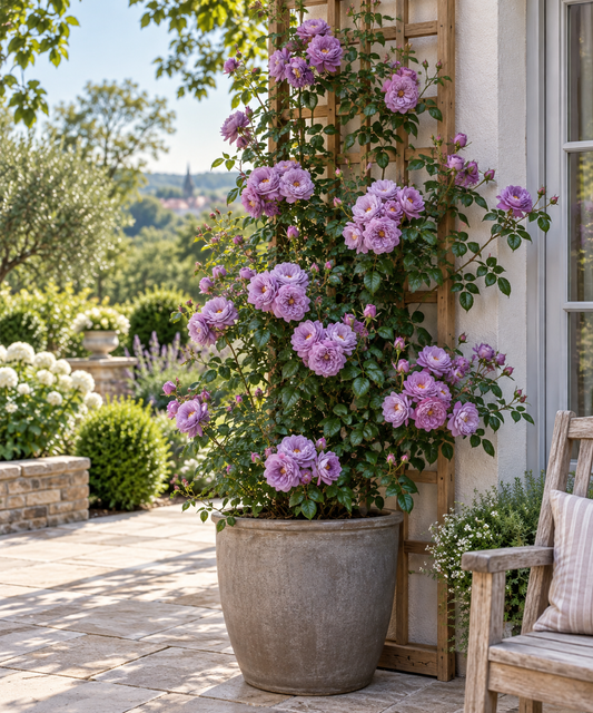 Kletterrose ‘Climbing Garden Beauties Blue’ – Rose für Garten, Terrasse & Kübel – 50–70 cm inkl. Topf