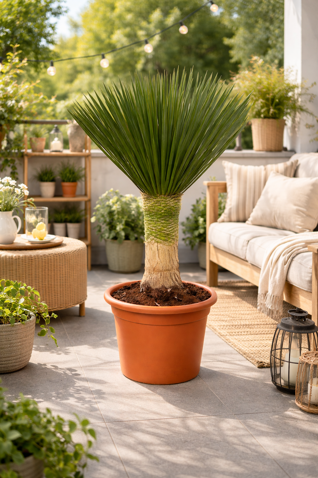 Yucca Rostrata 'Blue Swan' ca. 100 cm Gesamthöhe – Palmlilie mit 30 cm Stamm im 30 cm Topf | Winterharte Wüstenpflanze