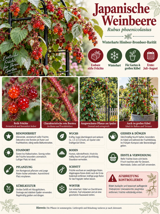 Japanische Weinbeere 30–35 cm – Rubus phoenicolasius | Winterharte Japanische Himbeere & süße Kletterbeere für Garten und Balkon