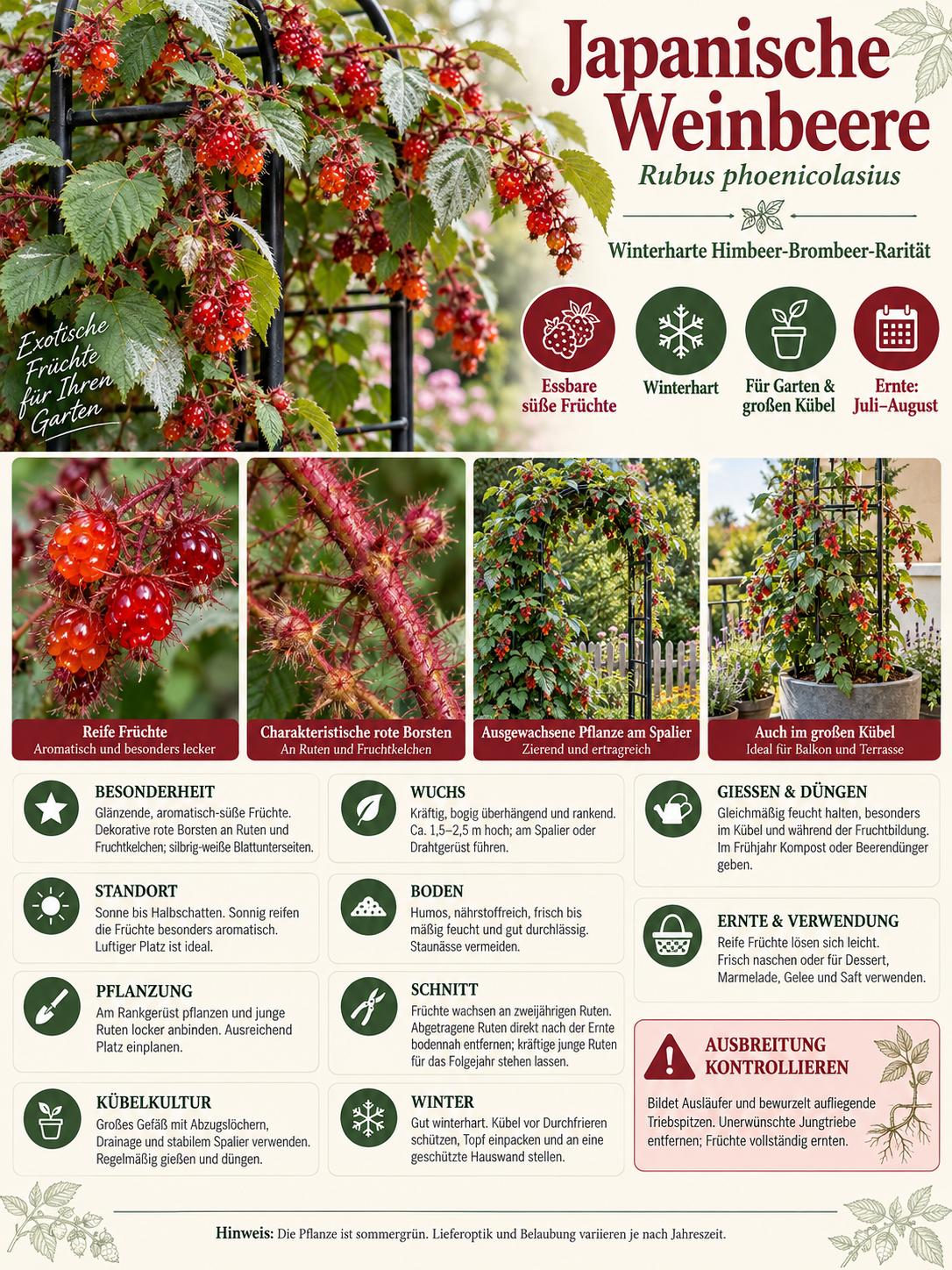 Japanische Weinbeere 60-70 cm – Rubus phoenicolasius | Winterharte Japanische Himbeere & süße Kletterbeere für Garten und Balkon