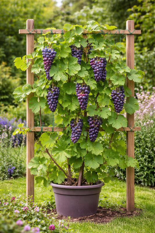 2 Stück Rote Tafeltraube 'Boskoop Glory' (Vitis vinifera) – Winterharte Weinrebe, 30–50 cm inkl. Topf, aromatische Trauben für Garten & Terrasse