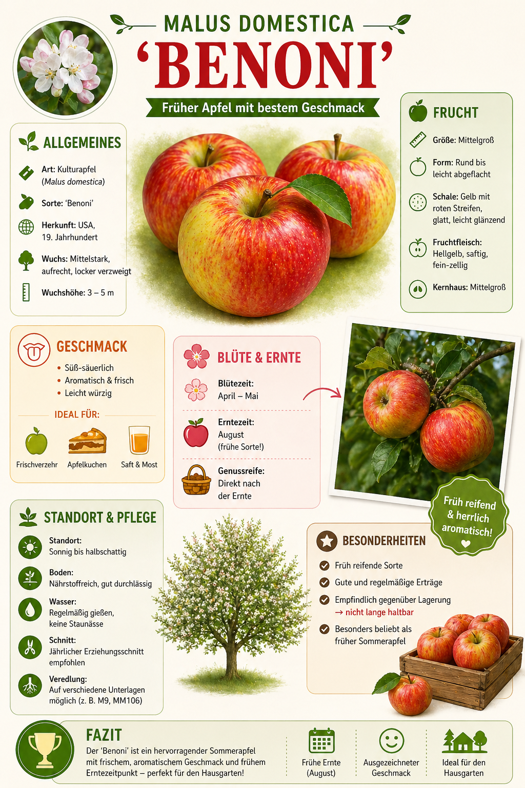 Malus Domestica 'Benoni' 100-120 cm Raná jablečná pochoutka pro vaši zahradu