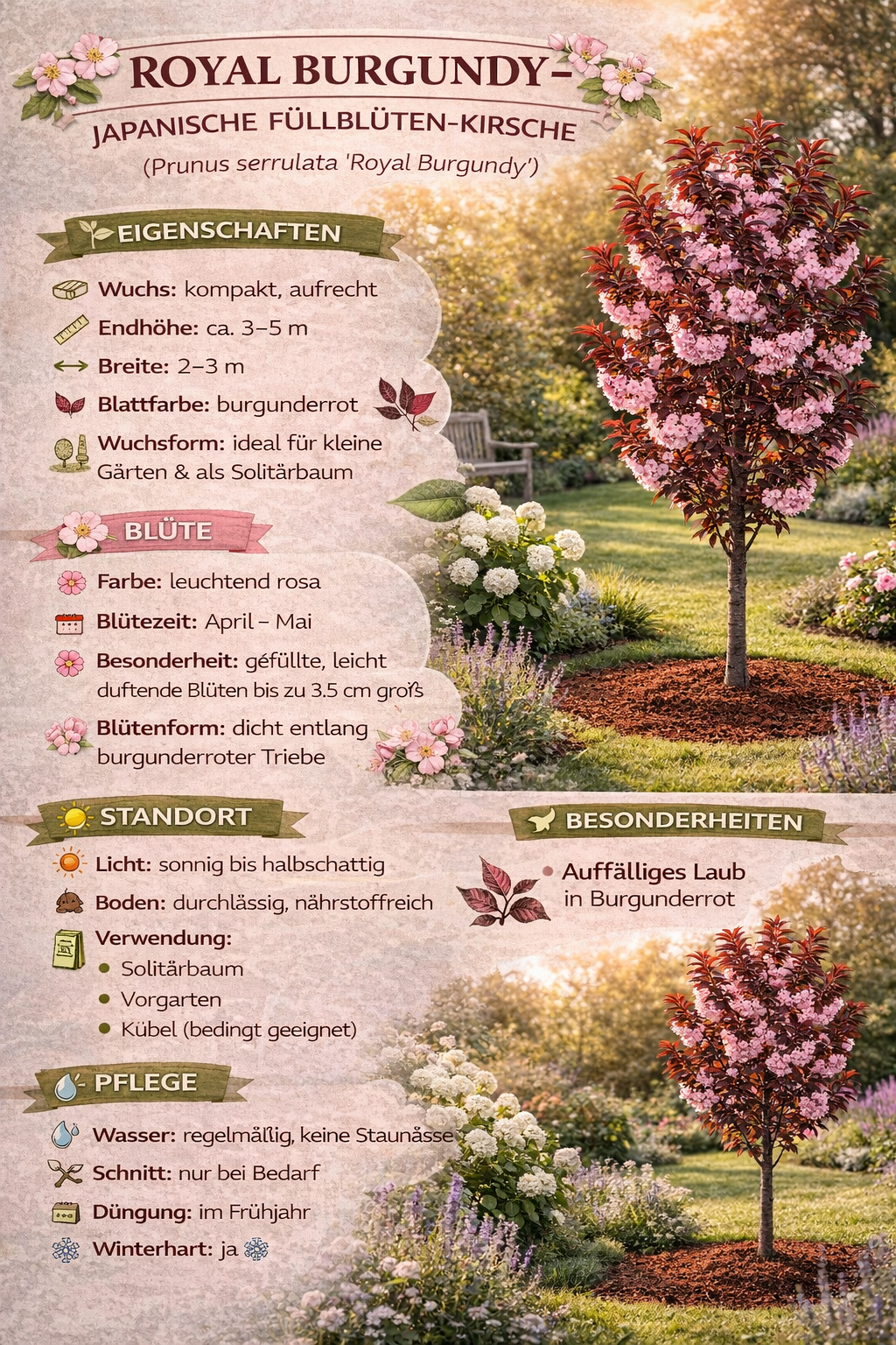 Japanische Zierkirsche Royal Burgundy 100–120 cm – Prunus serrulata rotlaubig Nelkenkirsche Sakura Baum