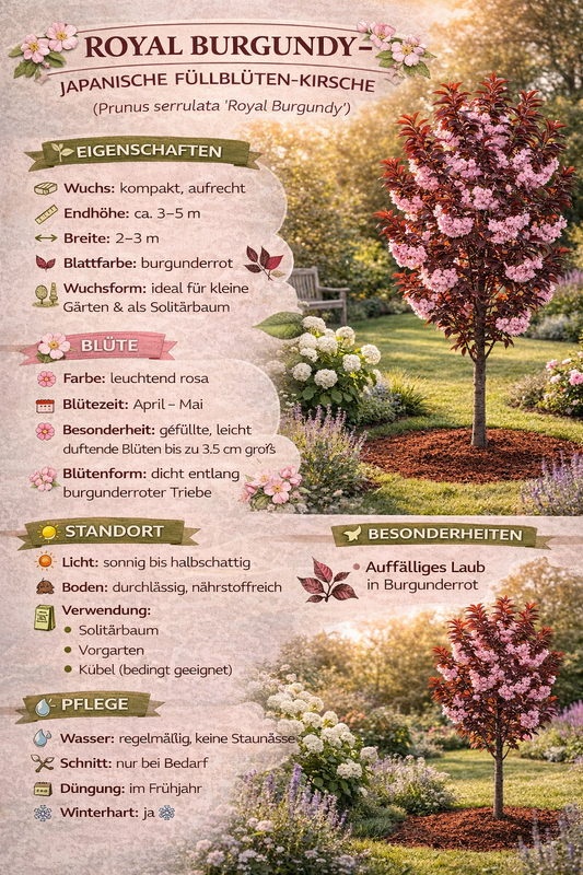 Japanische Zierkirsche Royal Burgundy 100–120 cm – Prunus serrulata rotlaubig Nelkenkirsche Sakura Baum