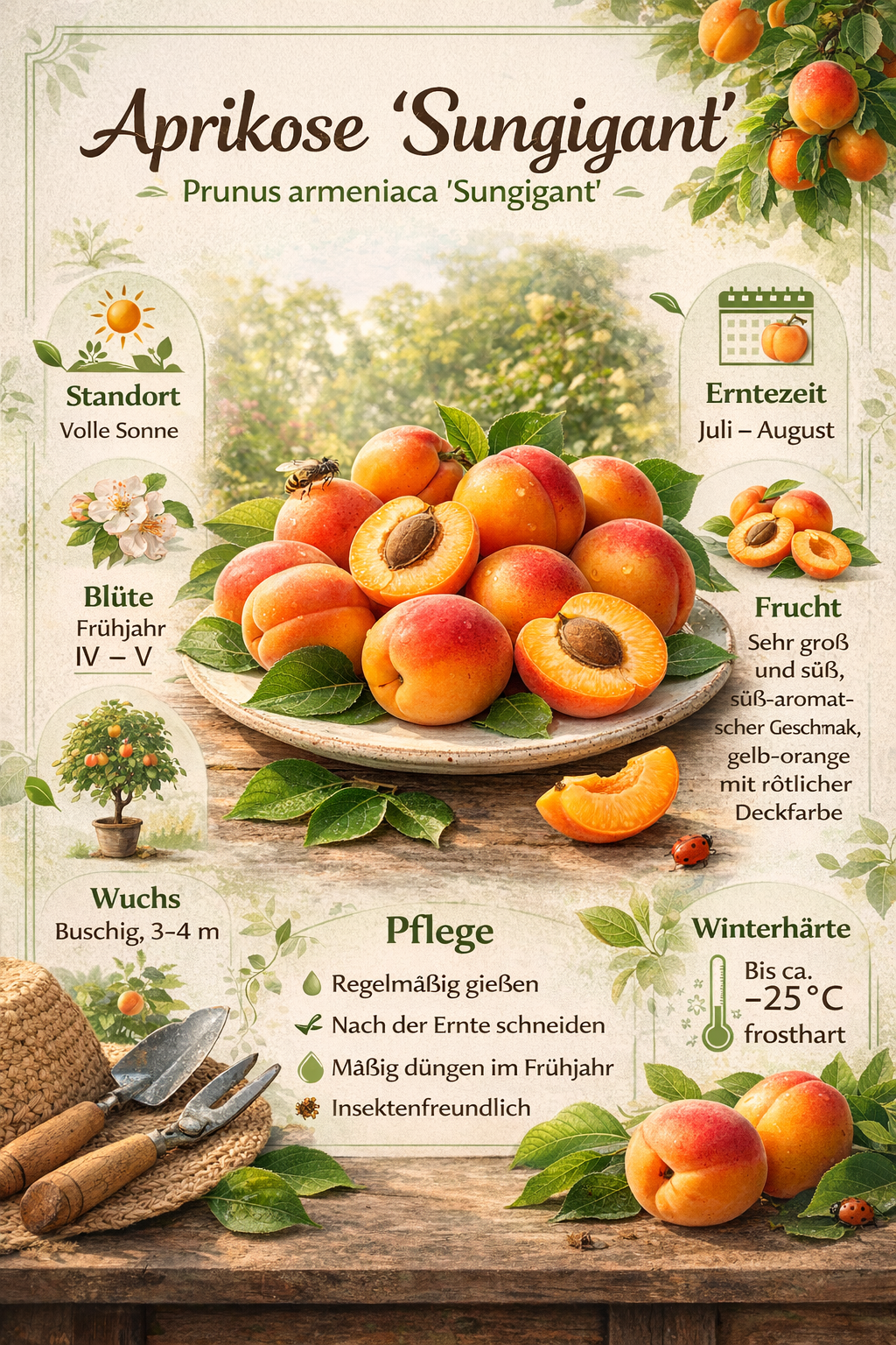 Aprikosenbaum Sungiant – Prunus armeniaca | Selbstfruchtende Aprikose 100–140 cm | Obstbaum für Garten & Kübel