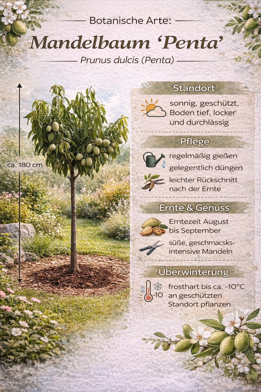 Mandloň Penta - Prunus dulcis Penta cca. 180 cm - Pru Pantanus amygdalus ZDARMA