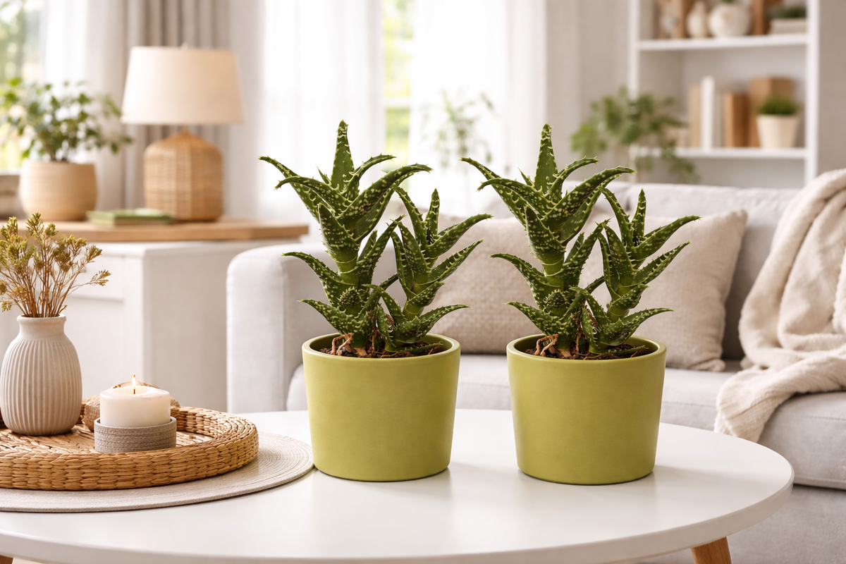 2er Set Aloe squarrosa 20 cm im Keramikübertopf Zebra Aloe Zimmerpflanze