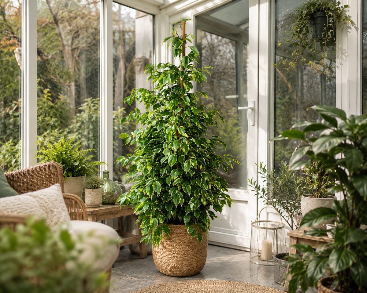 Ficus Benjamina Golden King 130–150 cm – Birkenfeige Zimmerpflanze Grünpflanze mit Panaschierten Blättern