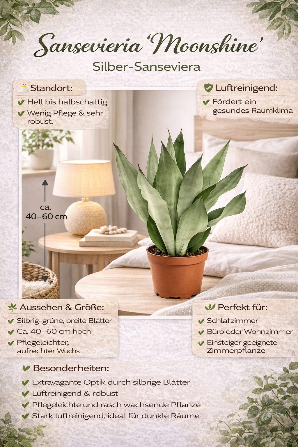 Sansevieria Moonshine ca 50 cm Bogenhanf Zimmerpflanze Schwiegermutterzunge pflegeleicht luftreinigend