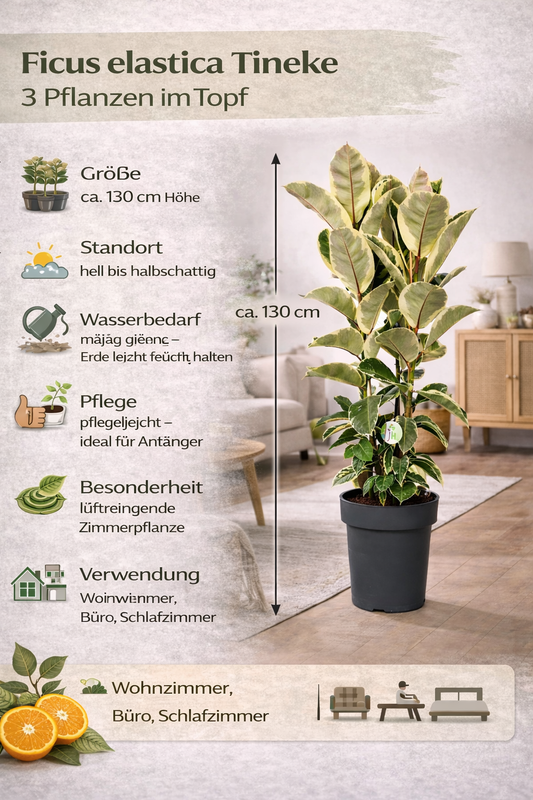 Weissbunter Gummibaum 3 Pflanzen im Topf ca. 130 cm Ficus elastica Tineke Zimmerpflanze