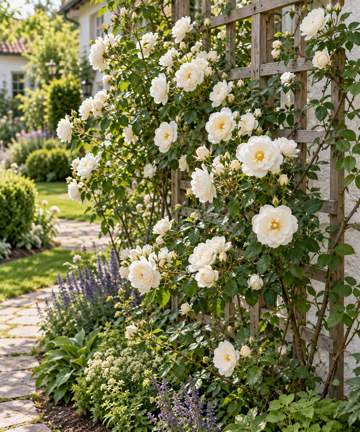 Weiße Kletterrose ‘Climbing Garden Beauties White’ – Rose für Garten, Terrasse & Kübel – 50–70 cm inkl. Topf