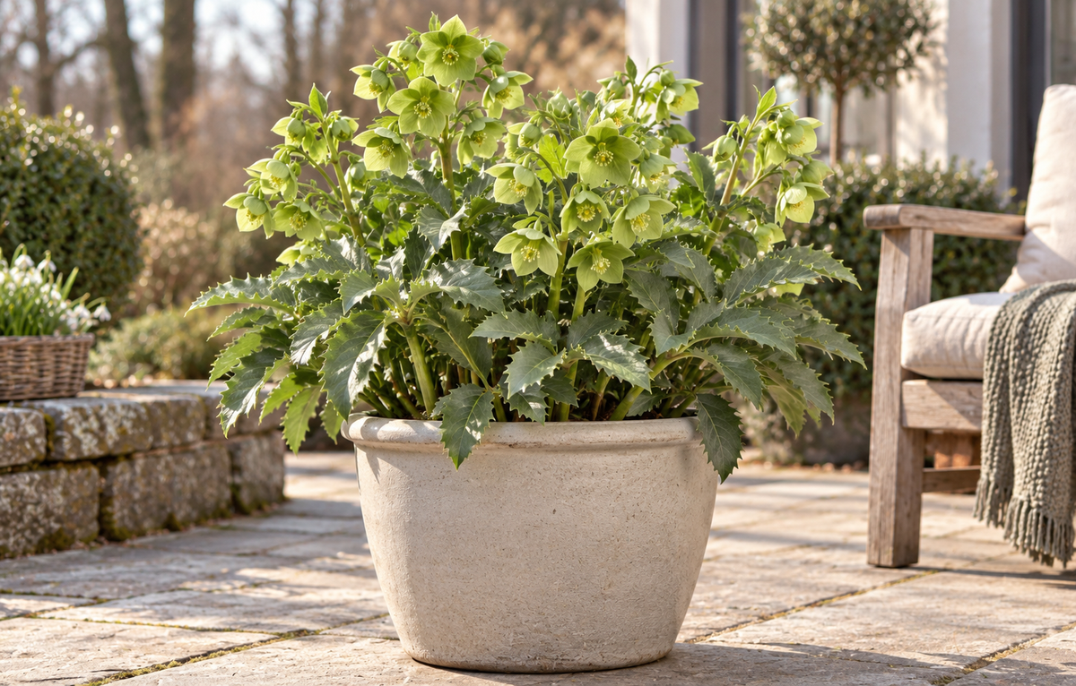 Korsische Nieswurz – Helleborus argutifolius, immergrüne Blütenstaude für Garten & Kübel – 15–20 cm inkl. Topf