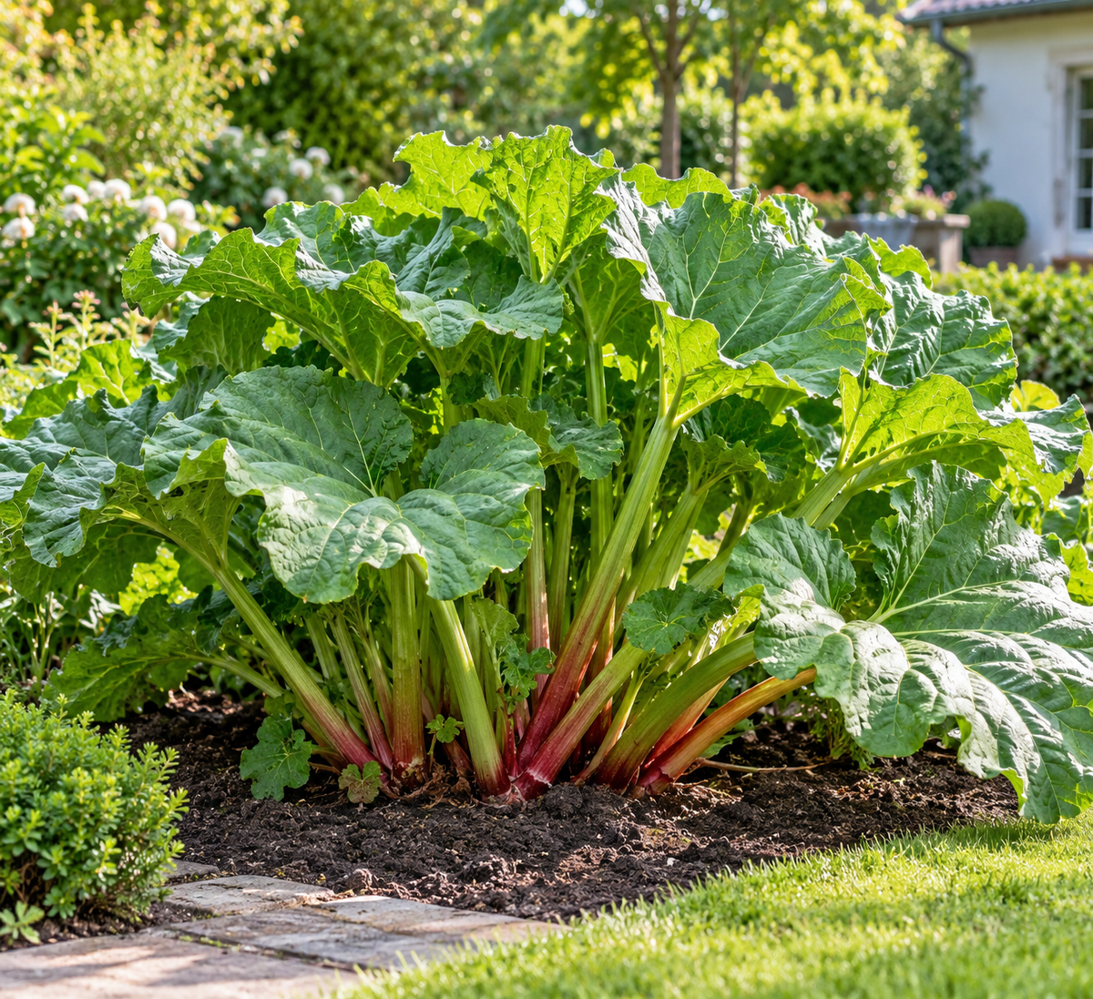 Rhabarber ‘Victoria’ – Rheum rhabarbarum – winterharte Gemüsestaude für den Garten – 40–60 cm inkl. Topf