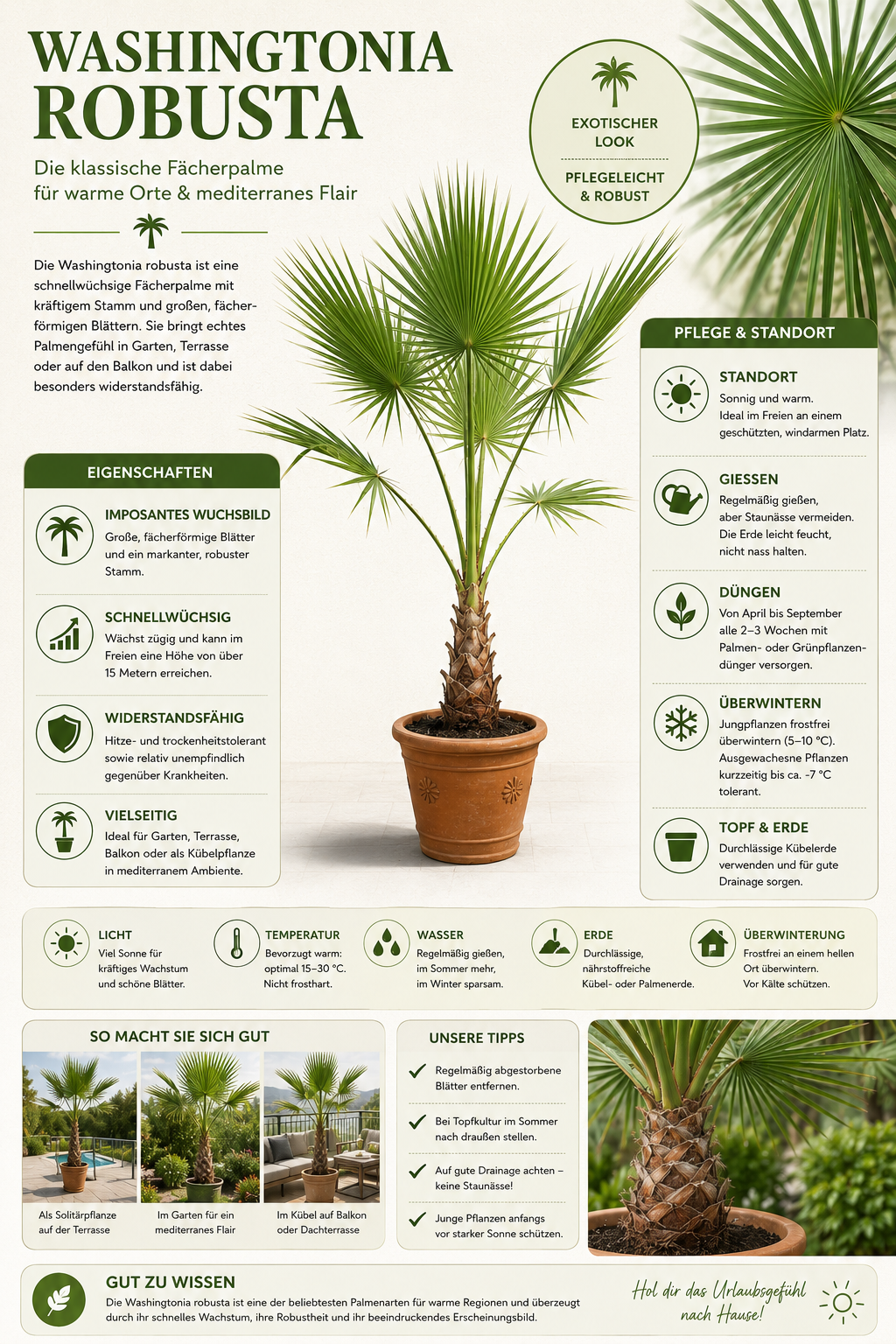 Washingtonia Robusta 90-110 cm – Mexická vějířová palma do zahrady a na terasu – Kupte 2-3 trsovité rostliny