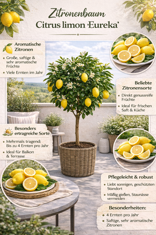 Citroník Citrus limon 'Eureka' (120-160 cm) – Vždyzelený ovocný strom na balkon, terasu a do zahrady