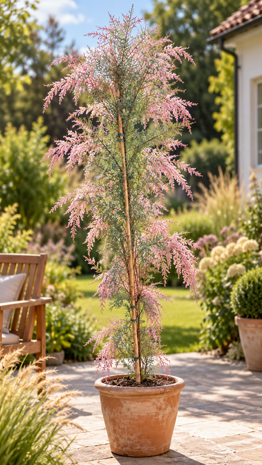 Tamariske ‘Pink Cascade’ – Sommer-Tamariske mit rosa Blüten – winterharter Zierstrauch – ca. 200 cm inkl. Topf