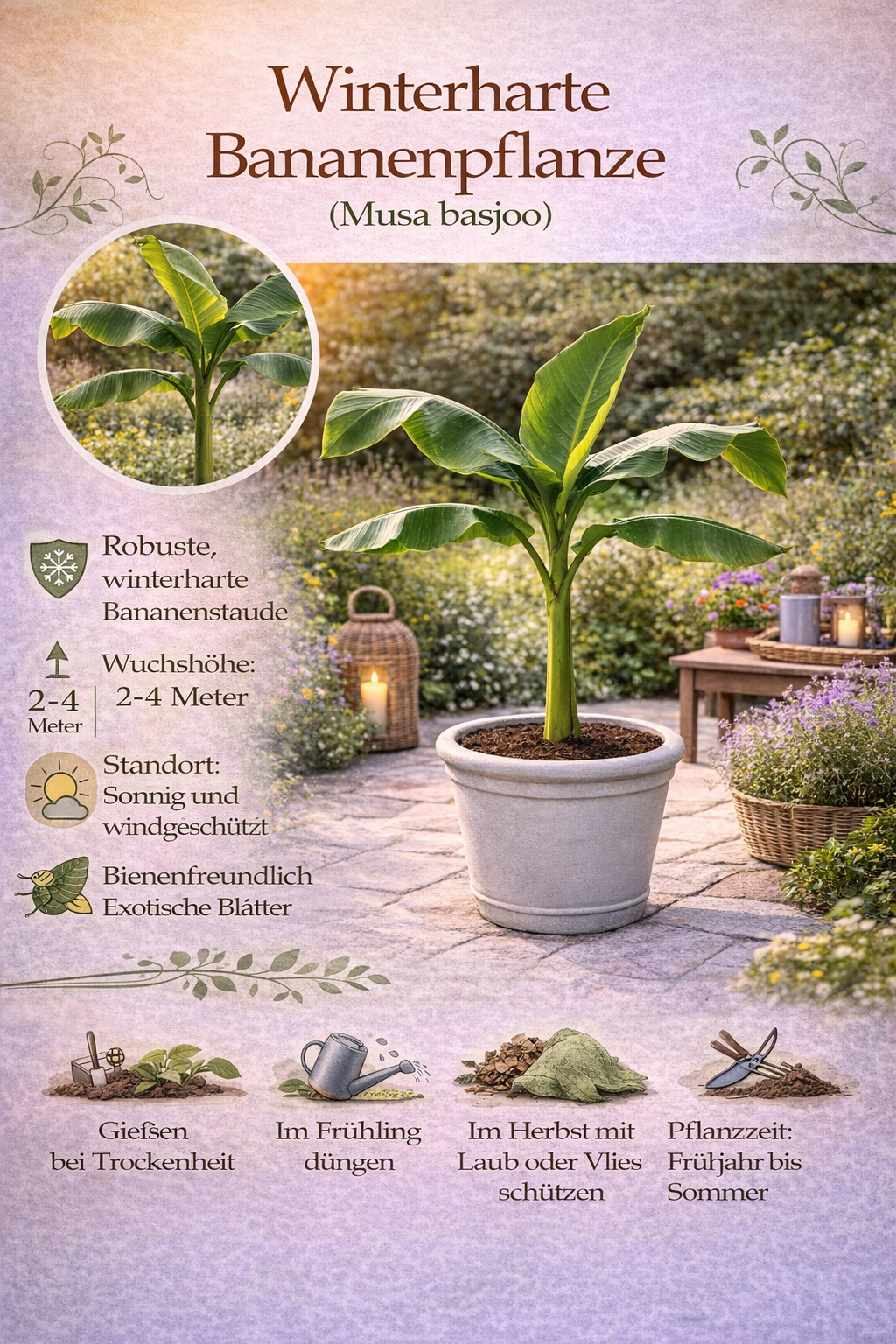 Musa Basjoo Winterharte Banane 100-140 cm Bananenpflanze winterfest schnell wachsend Gartenpalme