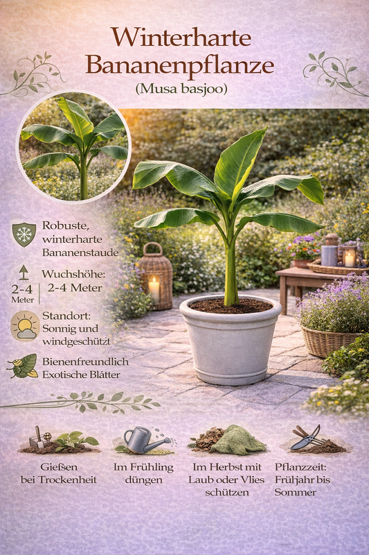 Musa Basjoo Winterharte Banane 100-140 cm Bananenpflanze winterfest schnell wachsend Gartenpalme