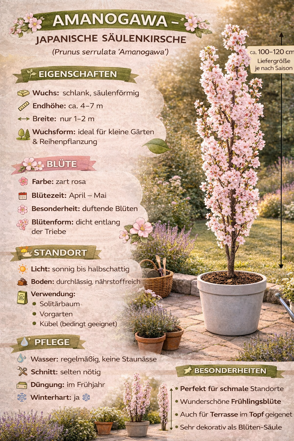 Japonská sloupovitá třešeň 'Amanogawa' - Prunus serrulata 'Amanogawa' 100-120 cm