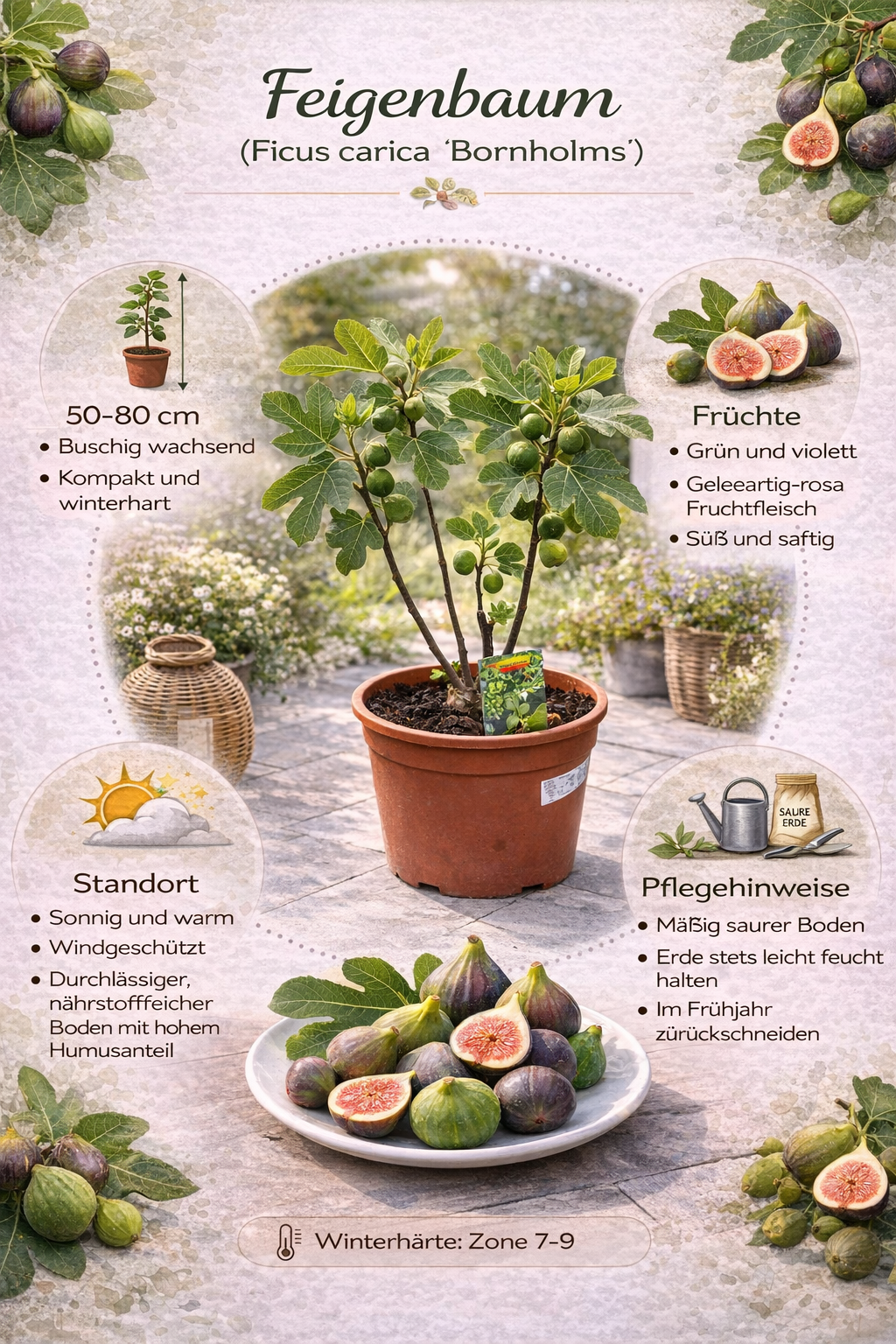Ficus carica Bornholms diamantový keř 40-60 cm - Fíkovník - Mrazuvzdorná - Zahradní rostlina