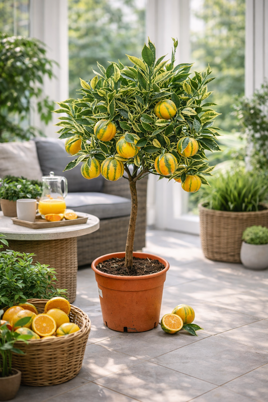 Panaché Orange Baum 70–100 cm – Variegierte Orange Citrus sinensis Variegata – buntlaubiger Orangenbaum Zitruspflanze