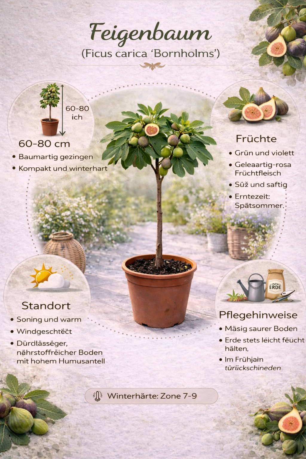 Ficus carica Bornholms diamantový keř 30-40 cm - Fíkovník - Mrazuvzdorná - Zahradní rostlina