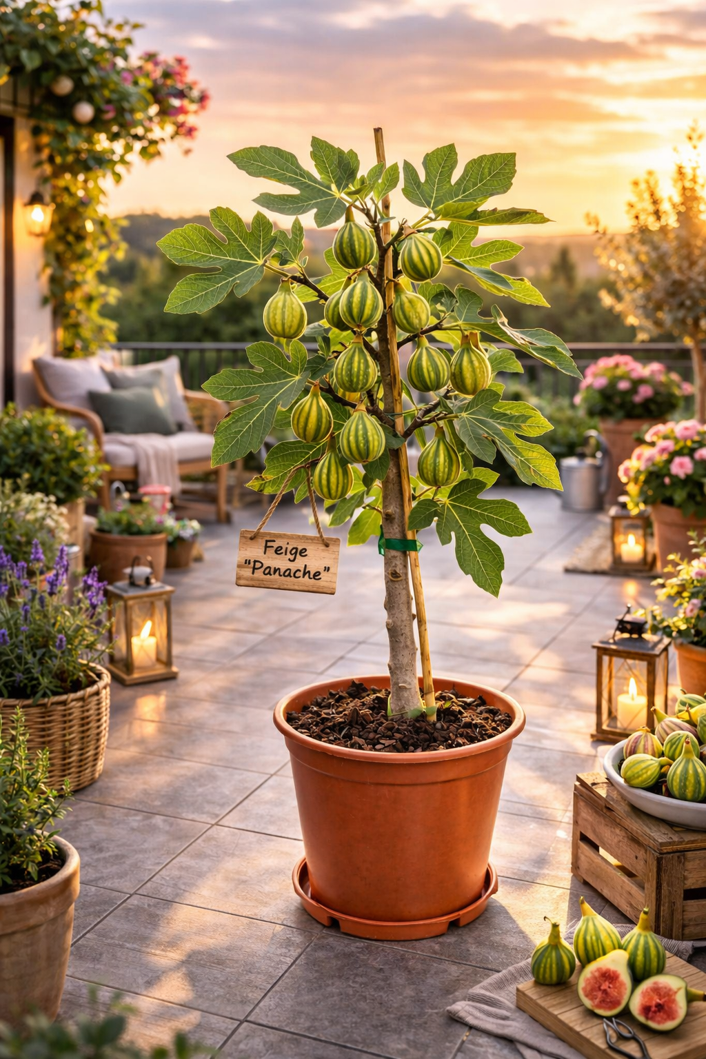 Feige Panache 70–100 cm – Ficus carica Helle Feige / Feigenbaum mit kräftigem Stamm – Mediterrane Kübelpflanze