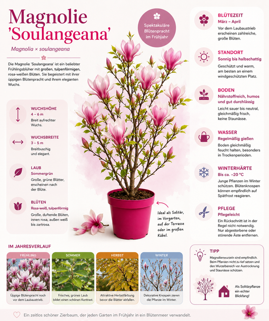 Magnolie 'Soulangeana' 60-80 cm – Zierpflanze für Garten & Terrasse, Frühlingsblüte