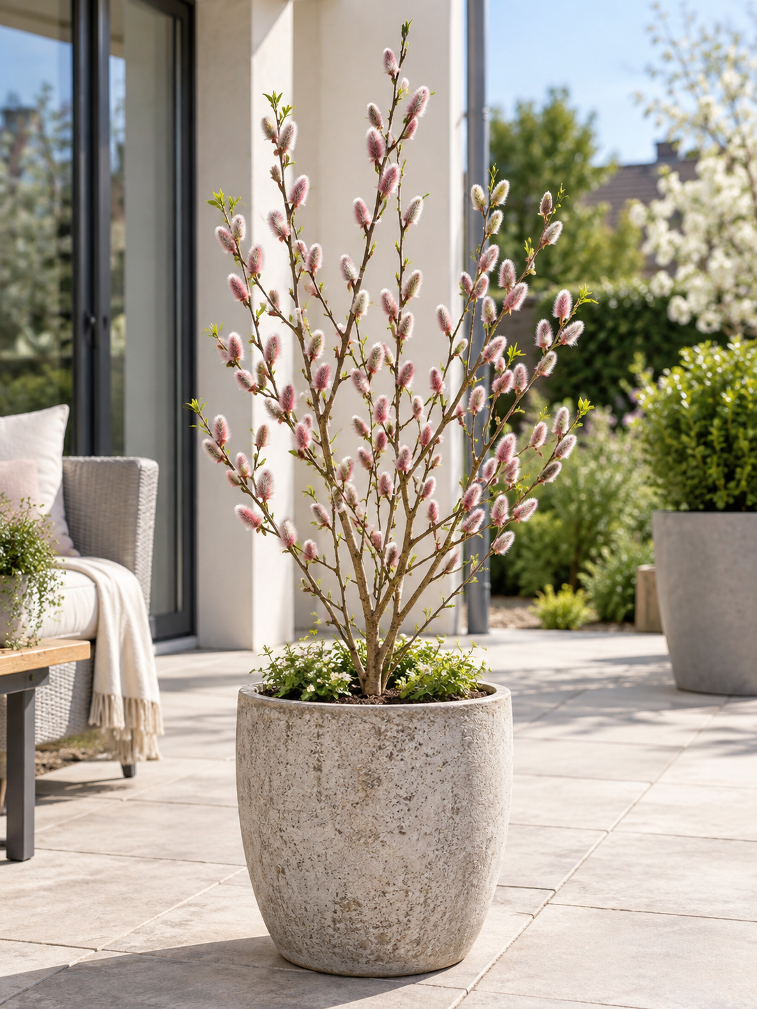 Rosa Riesen-Salweide ‘Mount Aso’ als Stämmchen ca. 50 cm – Salix gracilistyla mit rosafarbenen Weidenkätzchen