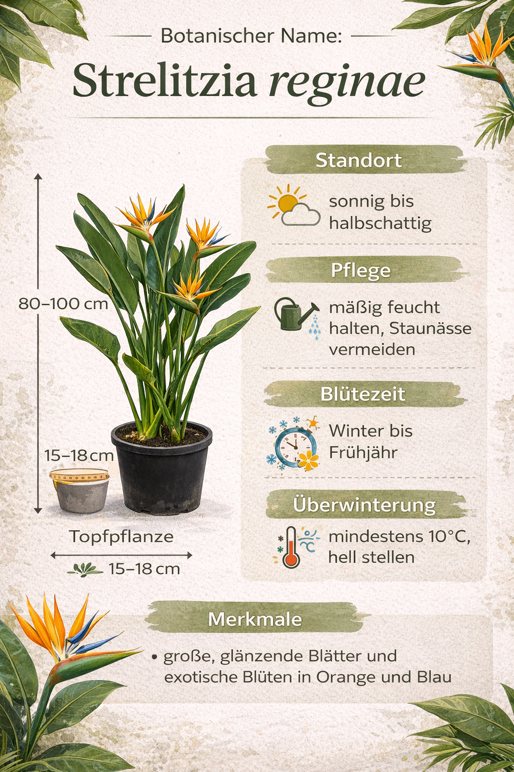 Strelitzia reginae 80-100 cm / 2-3 rostliny v květináči 5-6 let stará rostlina Bird of Paradise